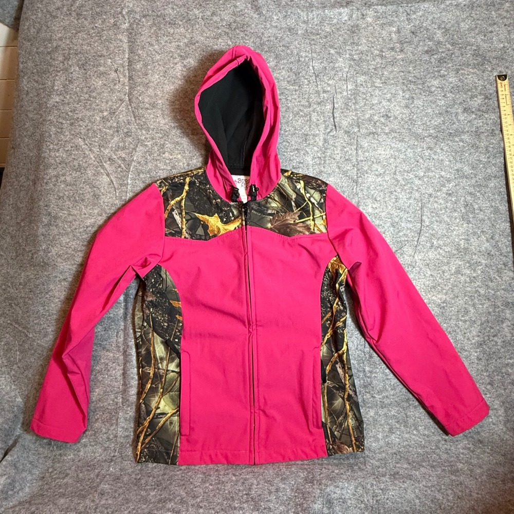 WFS Burly Girl Women Pink Camo‎ Softshell Hooded Hunting Jacket Large